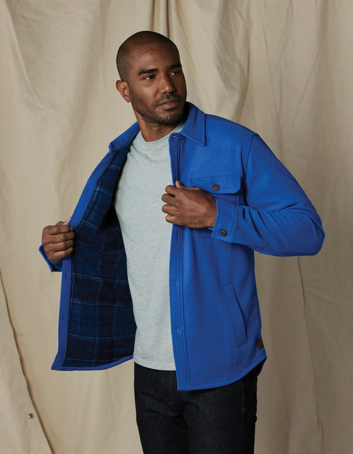 Brightside Flannel Lined Workwear Jacket in Cobalt from The Normal Brand.