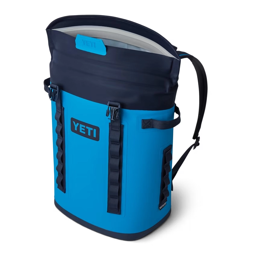 YETI M20 Backpack Soft Cooler in Big Wave Blue & Navy.