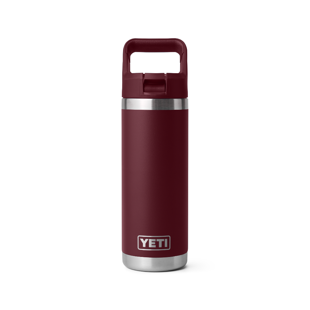 YETI 18 oz water bottle with matching color lid. The bottle is wild vine red.