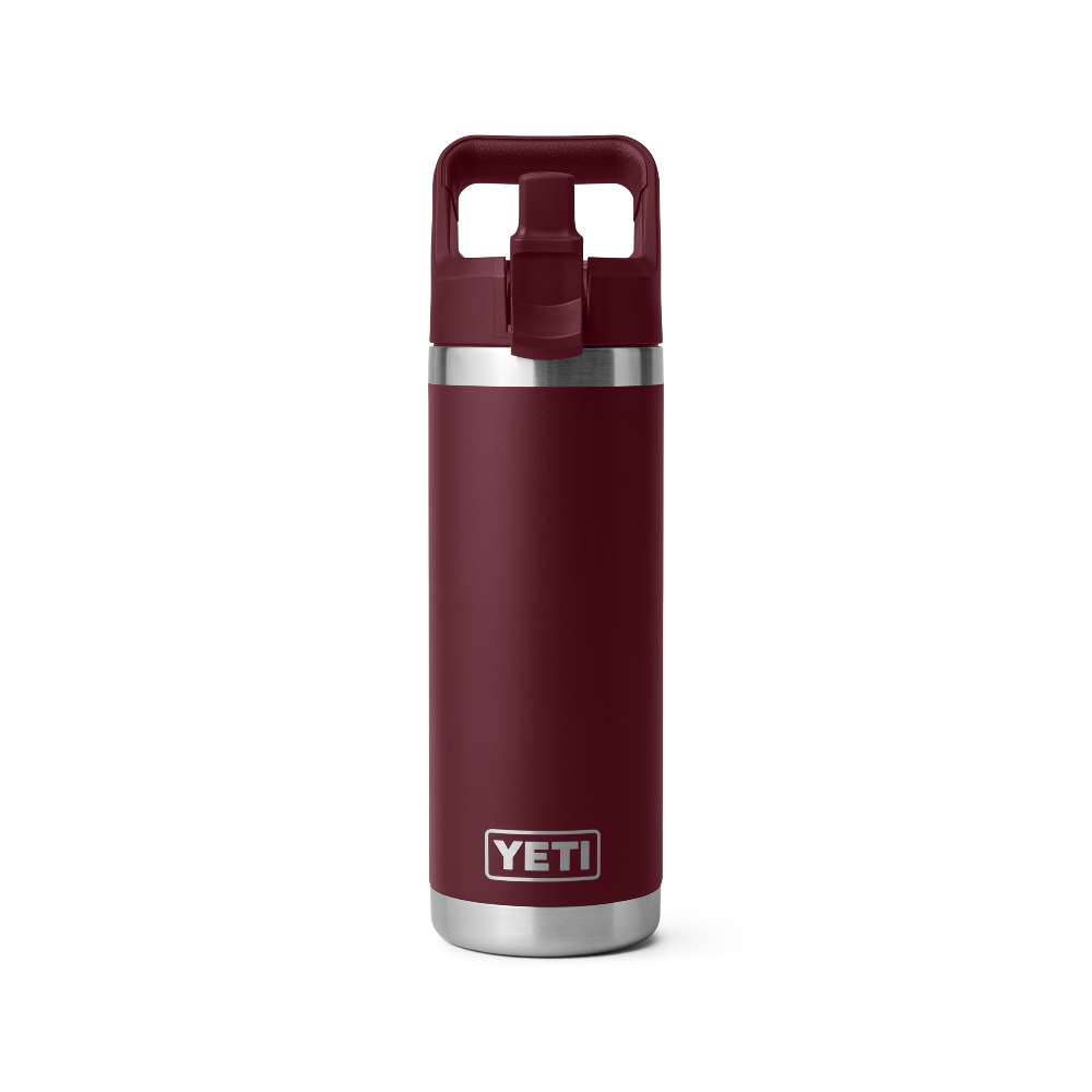 YETI 18 oz water bottle with matching color lid. The bottle is wild vine red.