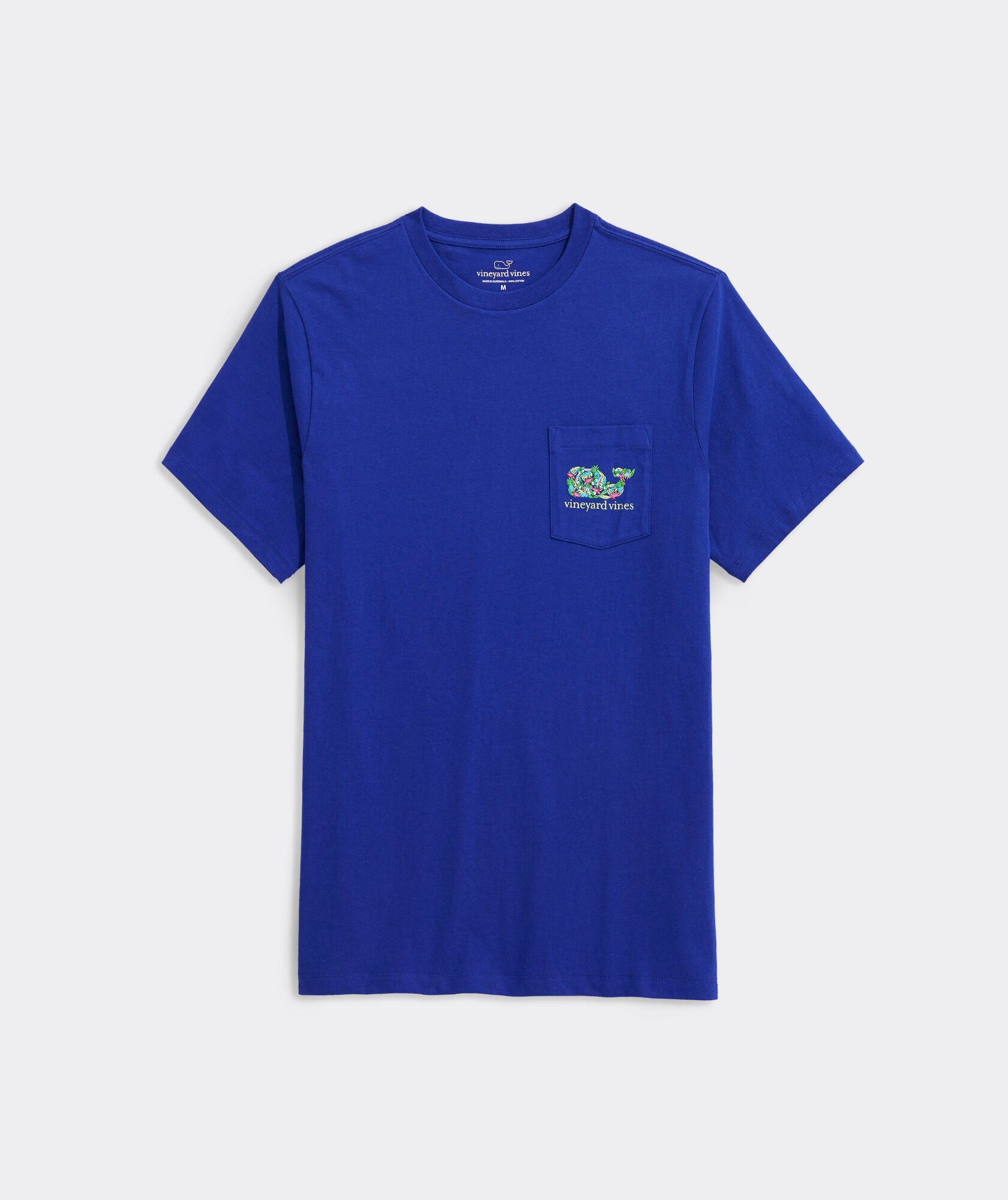 Men's La Palmeraie Whale Short Sleeve Pocket Tee. Full front view.